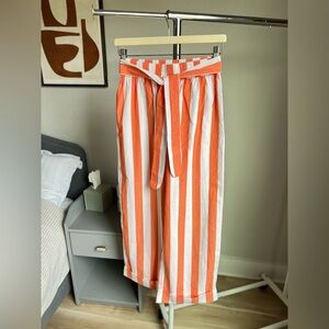 Sasha Belted Striped Organic Cotton- Broadcloth Wide-Leg Pants Mara Hoff…